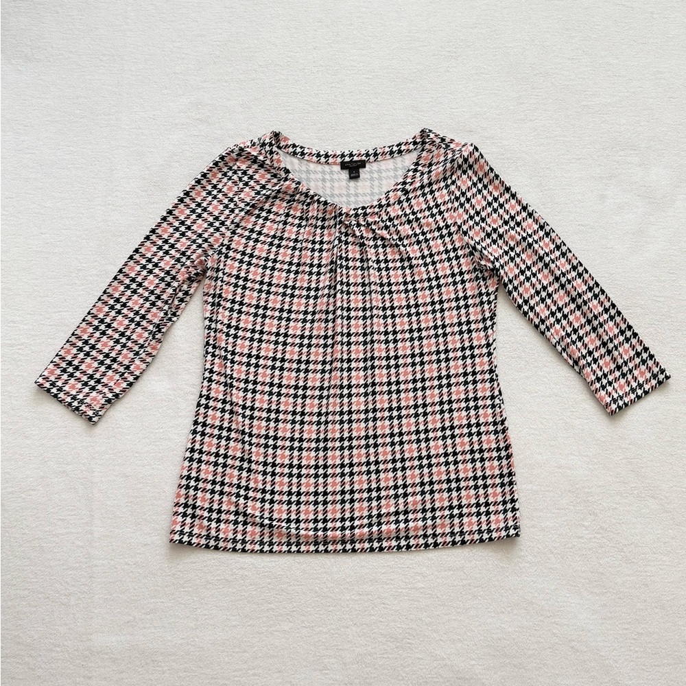 Ann Taylor Factory Multicolor Houndstooth 3/4 Sleeve Top Size M
